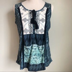 Style & Co Blue Mint Green Embroidered Sleeveless Top, size Medium